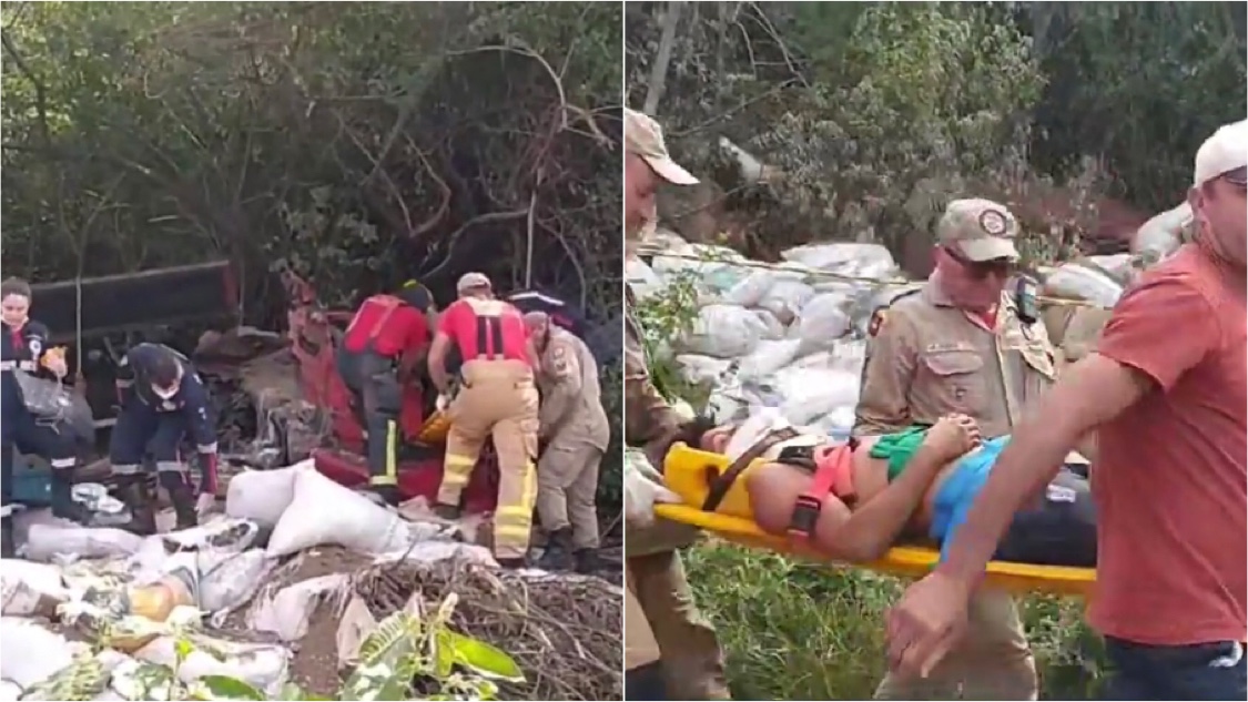 Vítima de acidente na Serra do Teixeira foi retirada das ferragens com vida após mais de duas horas de resgate. VÍDEO