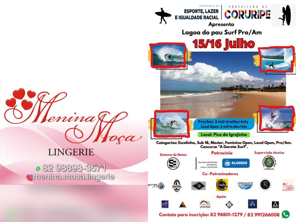 Loja Menina Moça Lingerie é co-patrocinador do próximo campeonato de surf profissional e amador em Lagoa do Pau Coruripe