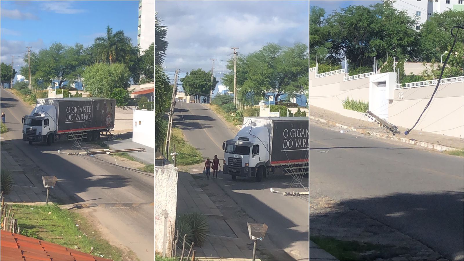 Caminhão colide em fiação e derruba dois postes de energia na manhã desta segunda (12), em Patos. Veja imagens