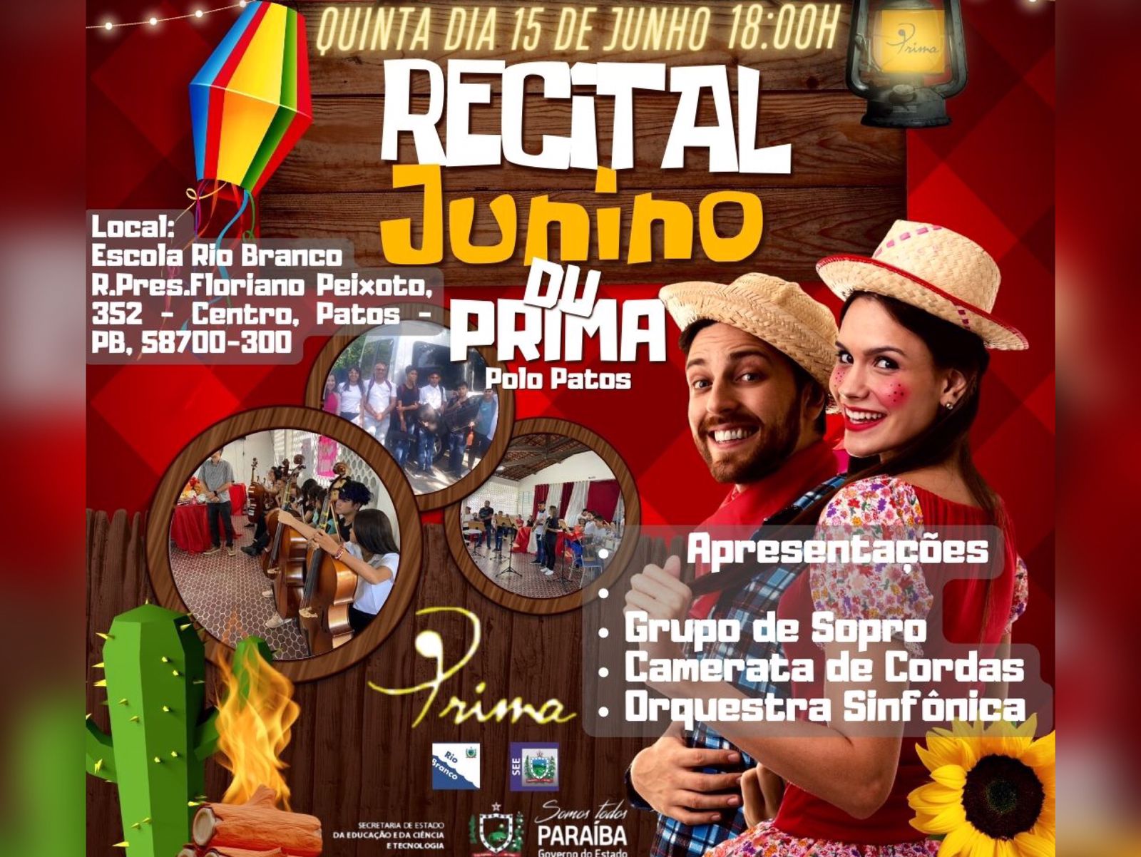 Programa de inclusão social de arte e música (PRIMA) convida população de Patos para recital junino nesta quinta-feira (15)