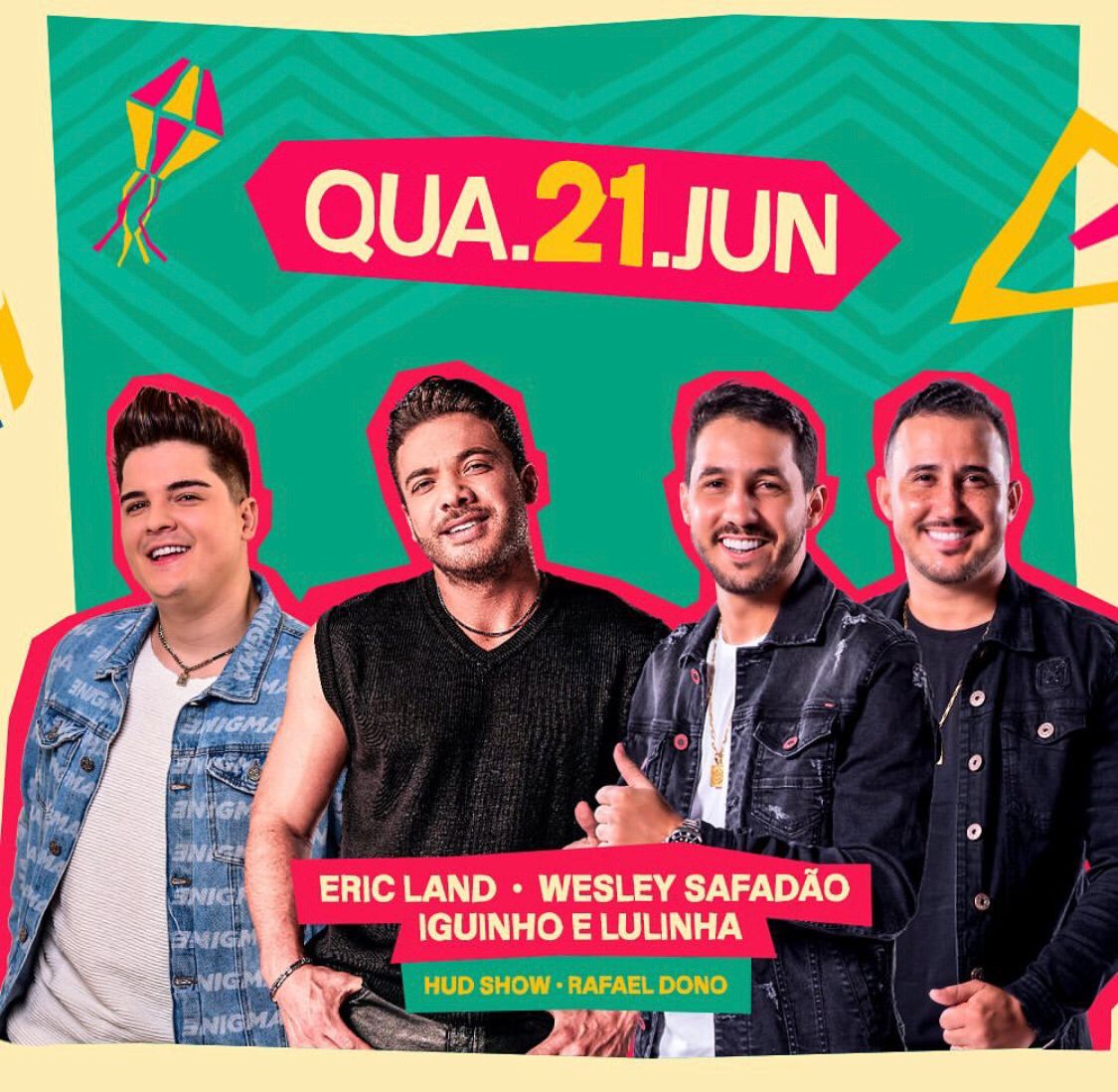 Iguinho e Lulinha, Wesley Safadão e Eric Land são atrações do São João de Patos nesta quarta-feira (21)