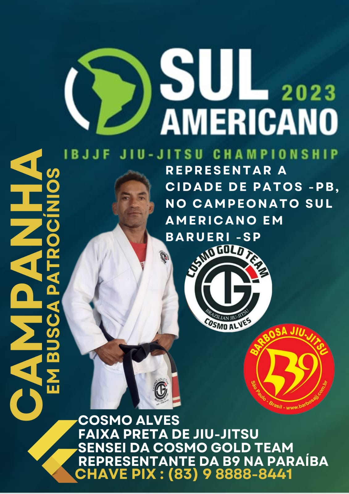 Lutador patoense faixa preta em Jiu-Jítsu faz campanha em busca de apoio financeiro para conseguir disputar Sul-Americano em São Paulo