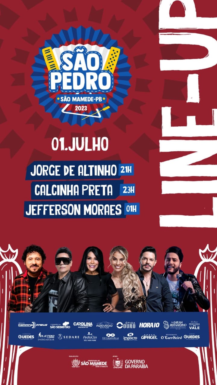Calcinha Preta, Jorge de Altinho e Jefferson Moraes são atrações do São Pedro de São Mamede, neste sábado (01)