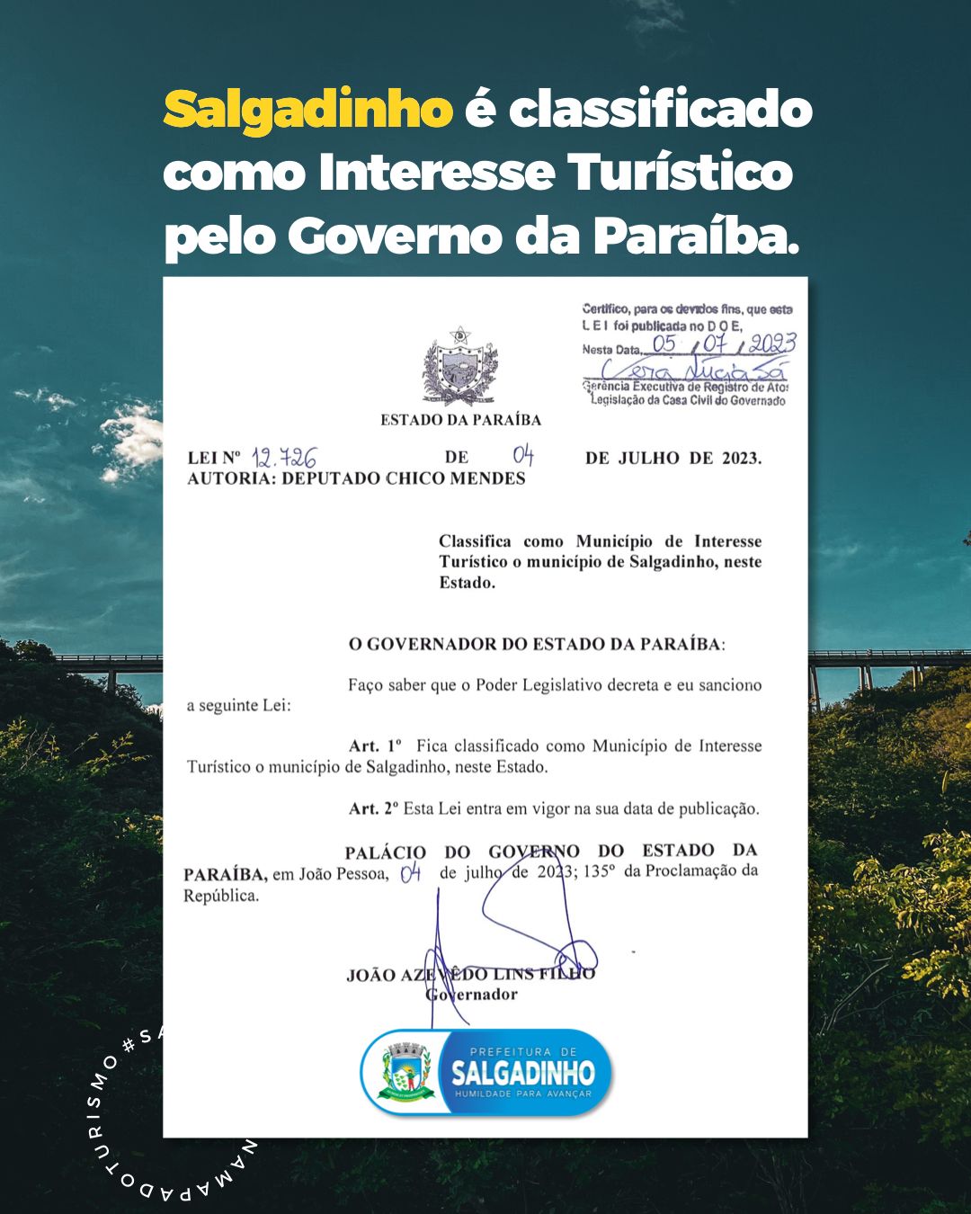 Município de Salgadinho é classificado como Interesse Turístico pelo Governo da Paraíba