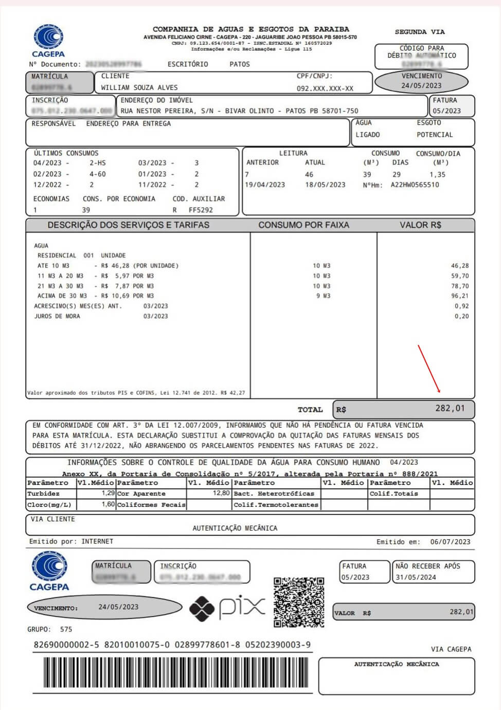 Morador da Rua Nestor Pereira, no bairro Bivar Olinto, reclama de valor cobrado na conta de água após troca de registro