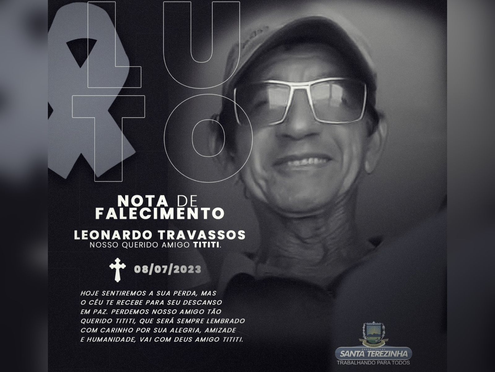 Prefeitura de Santa Terezinha emite Nota de Pesar pelo falecimento de funcionário público aposentado