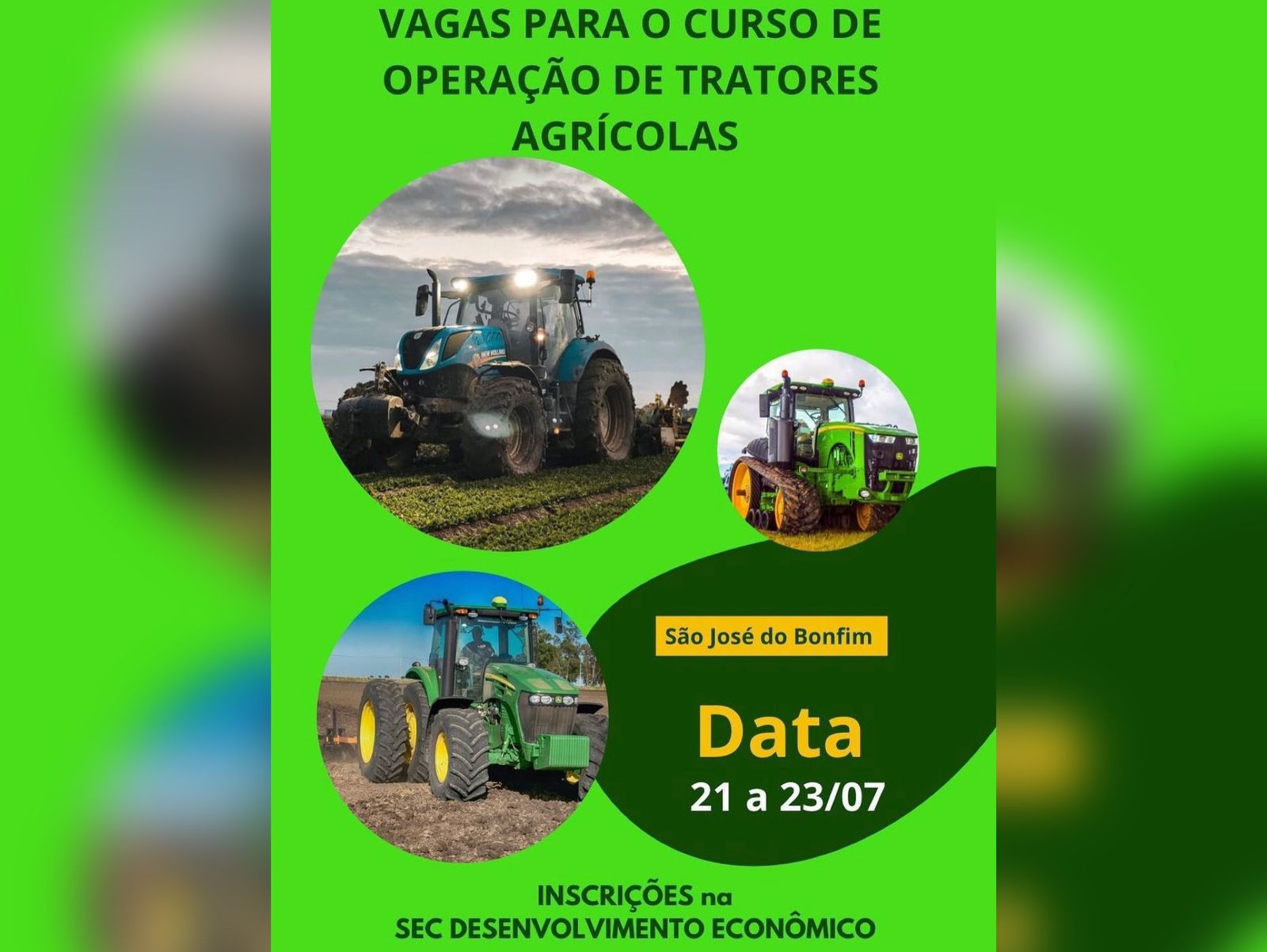 Prefeitura de São José do Bonfim abre vagas para o curso de operação de tratores agrícolas
