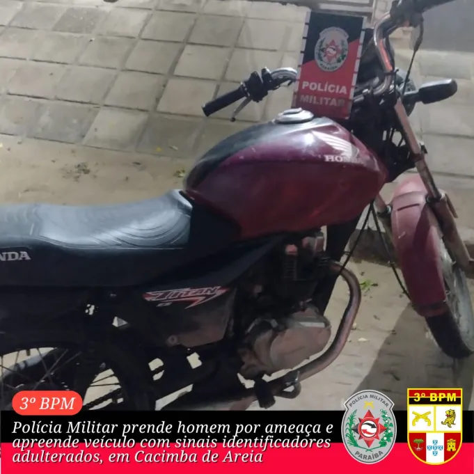 Polícia Militar prende homem por ameaça e apreende veículo com sinais identificadores adulterados, em Cacimba de Areia
