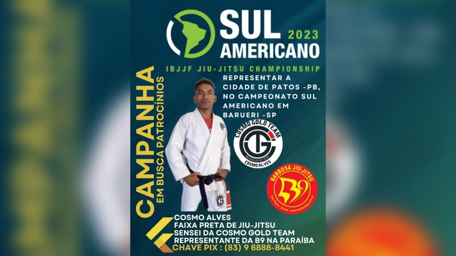 Professor Cosmo agradece Secretaria Municipal de Esportes pelo apoio no Sul-Americano de Jiu Jitsu, que ele irá disputar em São Paulo