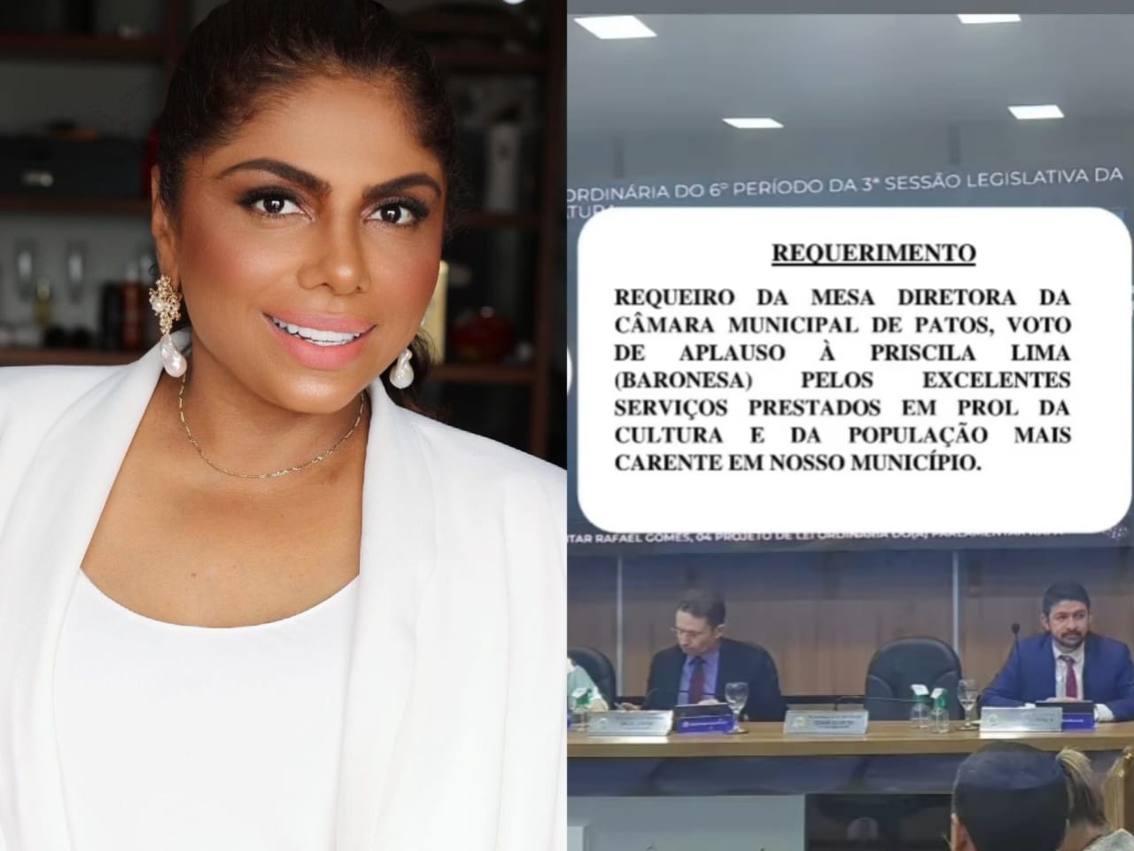 Câmara Municipal de Patos aprova por unanimidade Voto de Aplauso para filha de Pinto do Acordeon; Baronesa agradece nas redes sociais