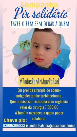 Em Patos: Família cria campanha para conseguir custear cirurgia de urgência em criança de apenas 5 anos; veja como contribuir