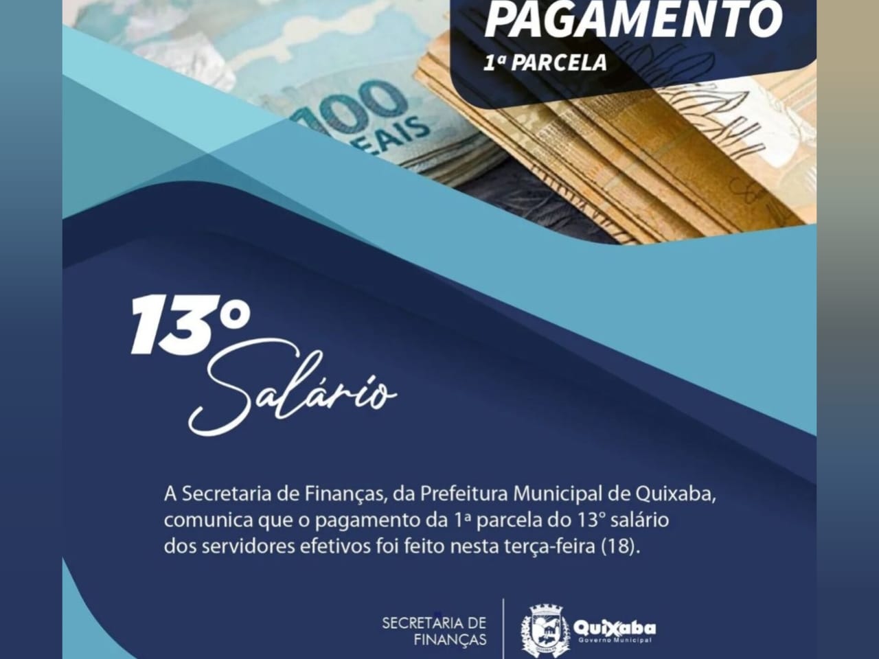 Prefeitura de Quixaba-PB anuncia pagamento da 1ª parcela do 13º salário para servidores efetivos nesta terça-feira, 18