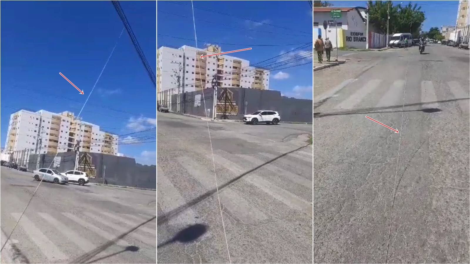 Internauta alerta para riscos de acidentes com fio de internet solto em plena via pública no Centro de Patos; veja vídeo