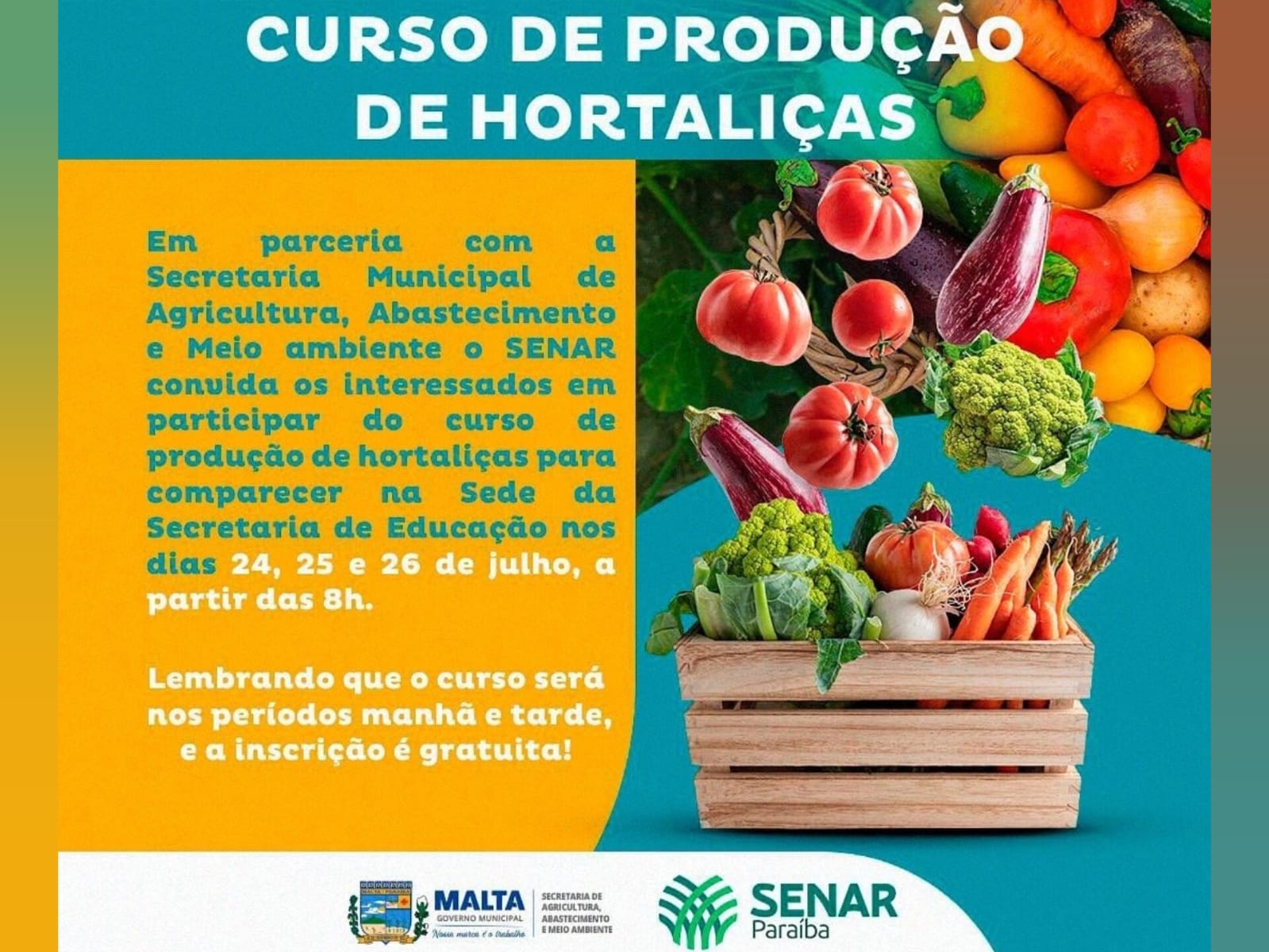 Prefeitura de Malta promove Curso de Produção de Hortaliças em parceria com o SENAR