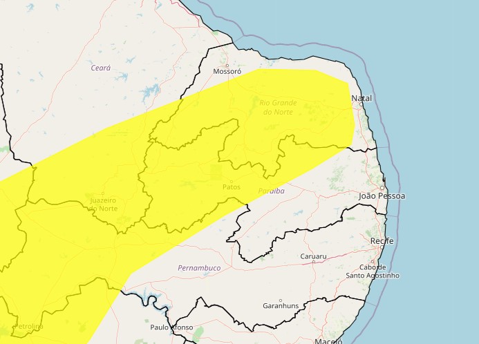 Inmet divulga alerta de vendaval em Patos e cidades da região, e recomenda cuidado com queda de galhos de árvores