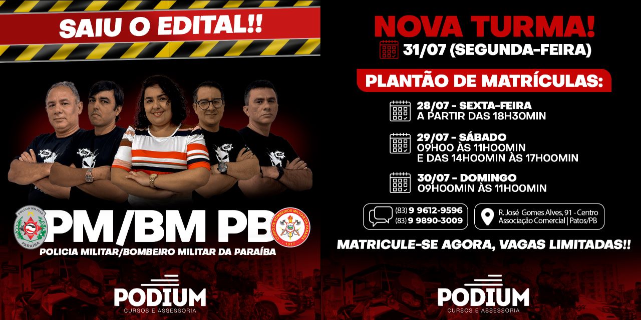 Saiu o Edital da PM/BM-PB. Veja