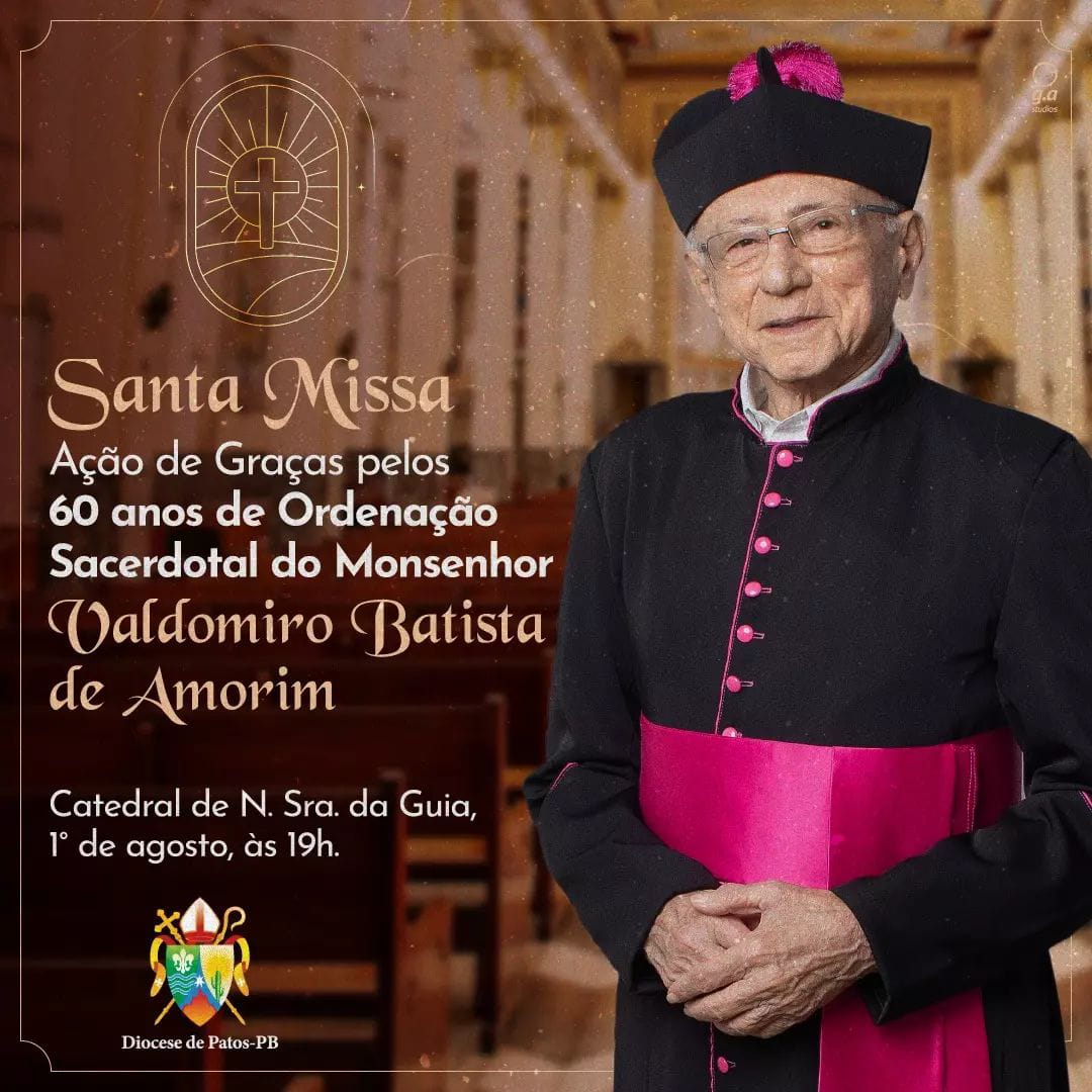 Diocese de Patos convida católicos para Celebração Eucarística em Ação de Graças pelos 60 anos de sacerdócio do Monsenhor Valdomiro