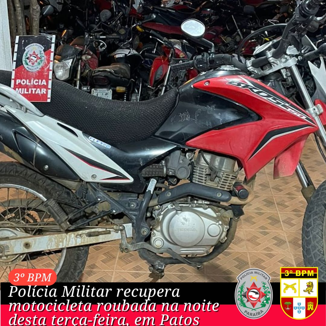 Polícia Militar recupera motocicleta roubada na noite desta terça-feira (01), em Patos
