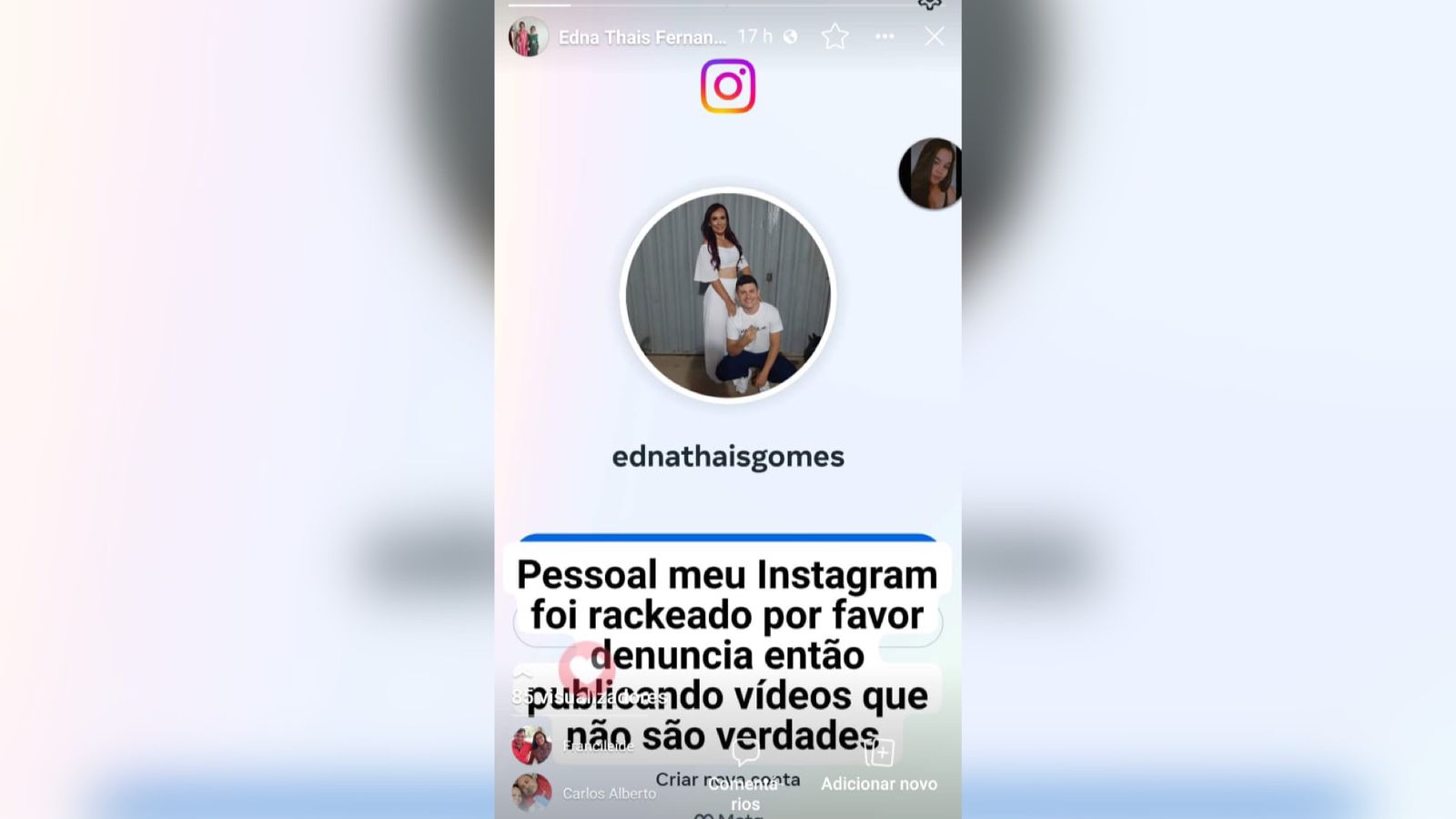 Jovem tem perfil do Instagram hackeado e diz que golpistas estão utilizando sua imagem para aplicar golpes