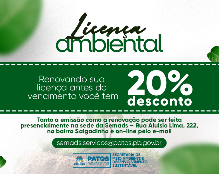 Prefeitura de Patos alerta estabelecimentos comerciais para renovação da licença ambiental