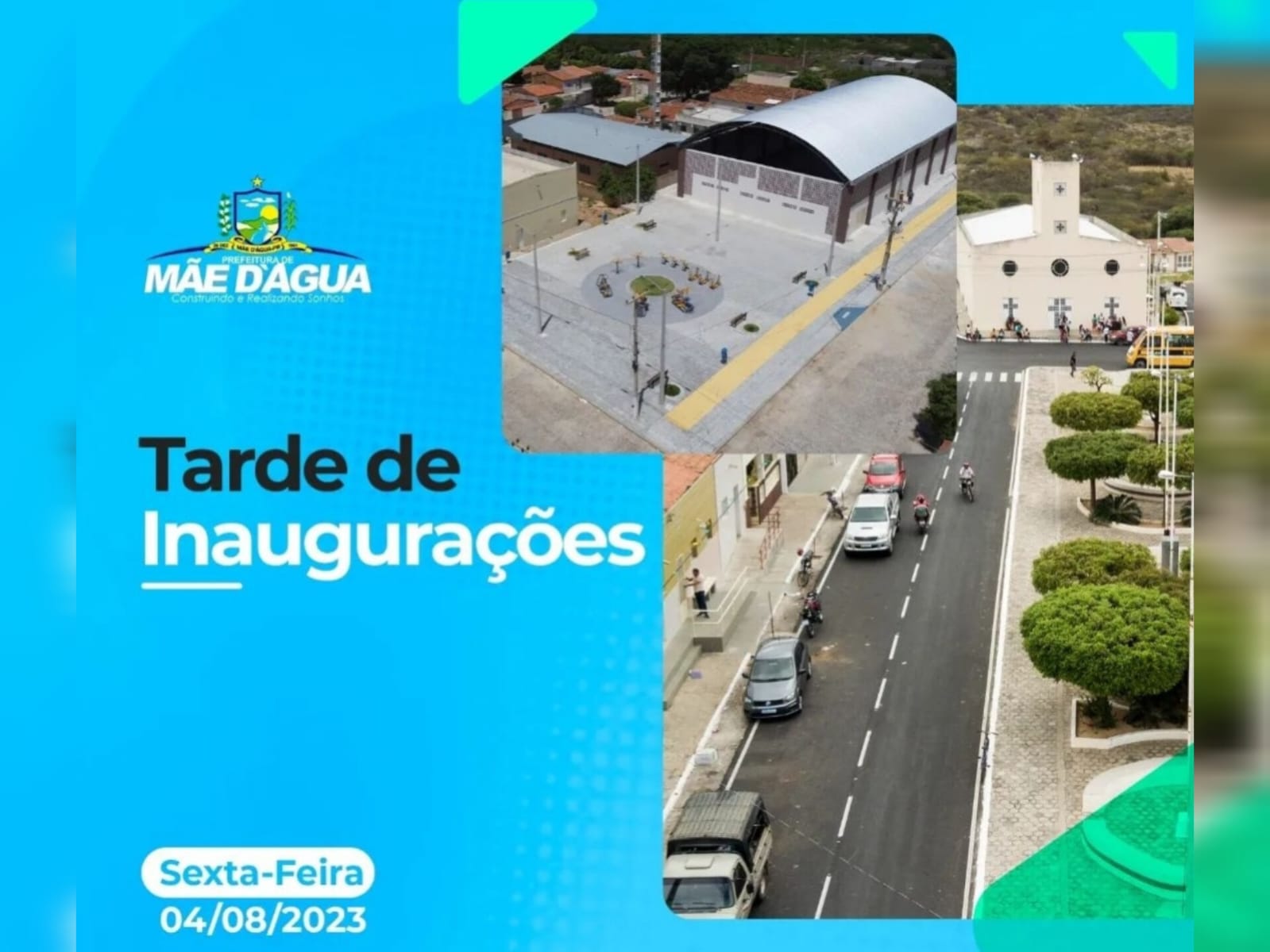 Prefeitura de Mãe d'Água convida população para inaugurações de novas obras com presença de autoridades federais e estaduais, nesta sexta (04)