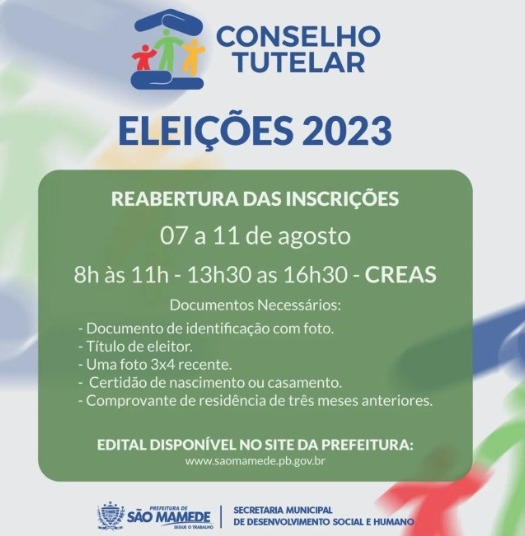 São Mamede reabre inscrições para Eleição de Conselho Tutelar