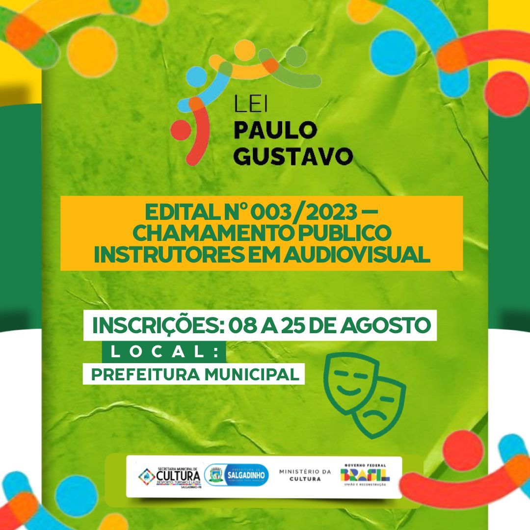 Município de Salgadinho divulga editais da Lei Paulo Gustavo