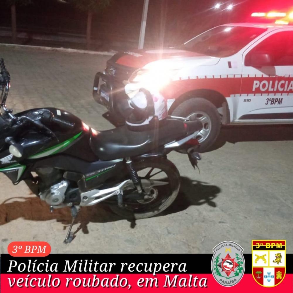 Motocicleta que havia sido roubada na zona rural de Santa Gertrudes é recuperada pela Polícia Militar na cidade de Malta