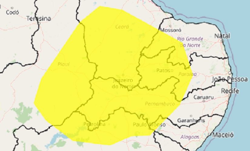 INMET emite alerta para fortes pancadas de vento em Patos e mais de 100 cidades da Paraíba