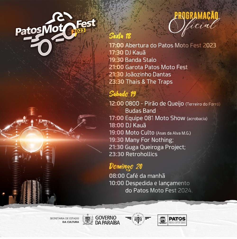 Patos Moto Fest 2023 promete trazer fim de semana de adrenalina e música no Terreiro do Forró