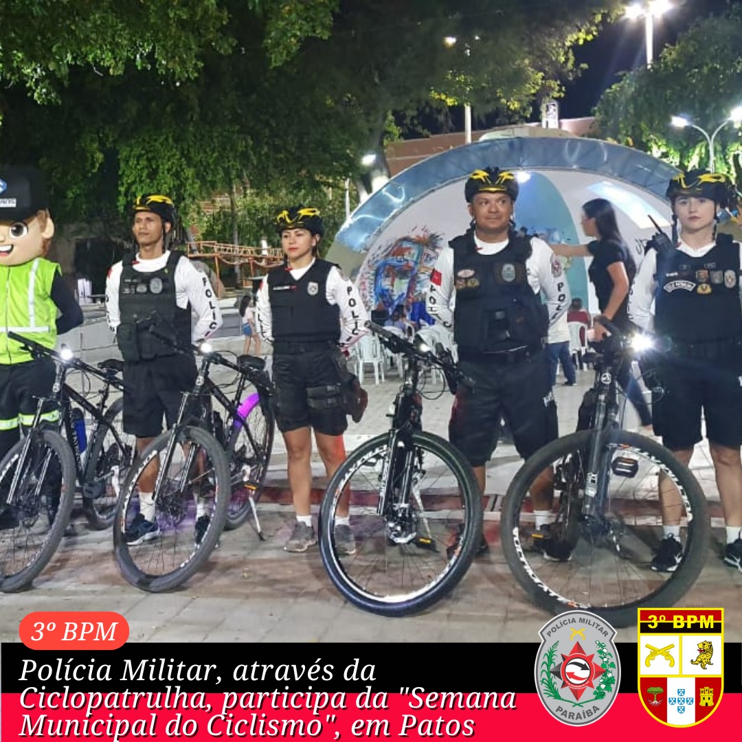 Polícia Militar, através da ciclopatrulha, participa da “semana municipal do ciclismo”, em Patos