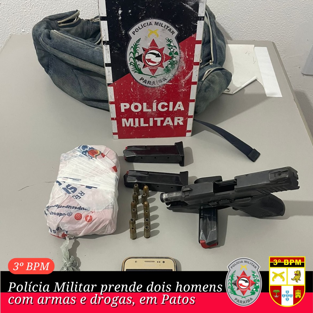 Polícia Militar prende dois homens com arma e drogas, em Patos