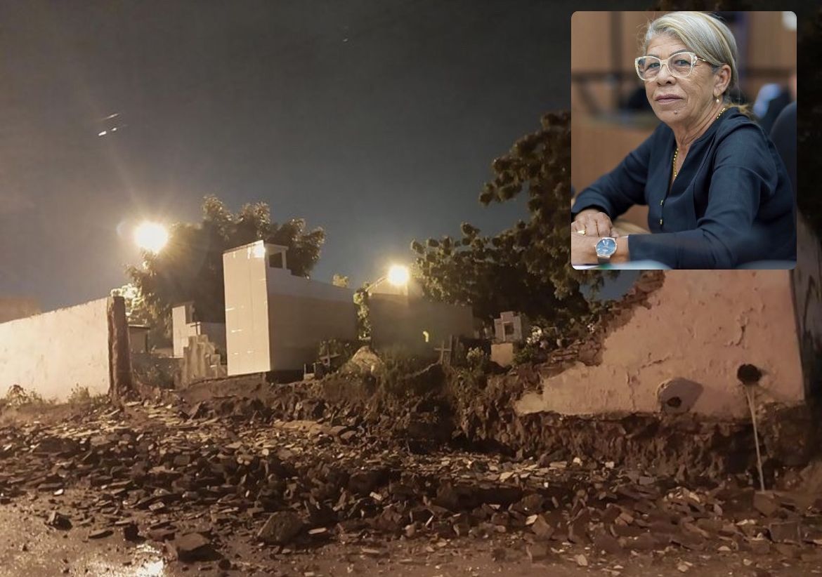 Vereadora pede solução para parede de cemitério no bairro da Vitória, em Patos, danificada há mais de 5 meses