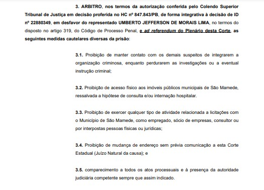 Desembargador impõe medidas cautelares ao prefeito afastado de São Mamede, Umberto Jefferson, e proíbe gestor de ter acesso a prédios públicos