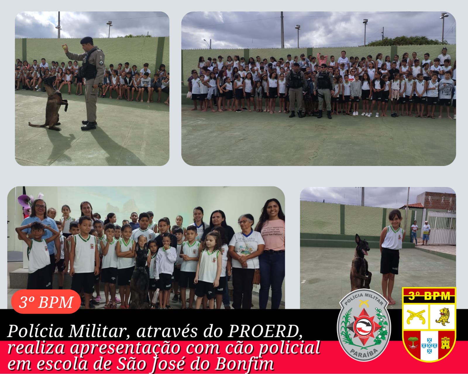 Polícia Militar, através do PROERD, realiza apresentação com cão policial em escola de São José do Bonfim