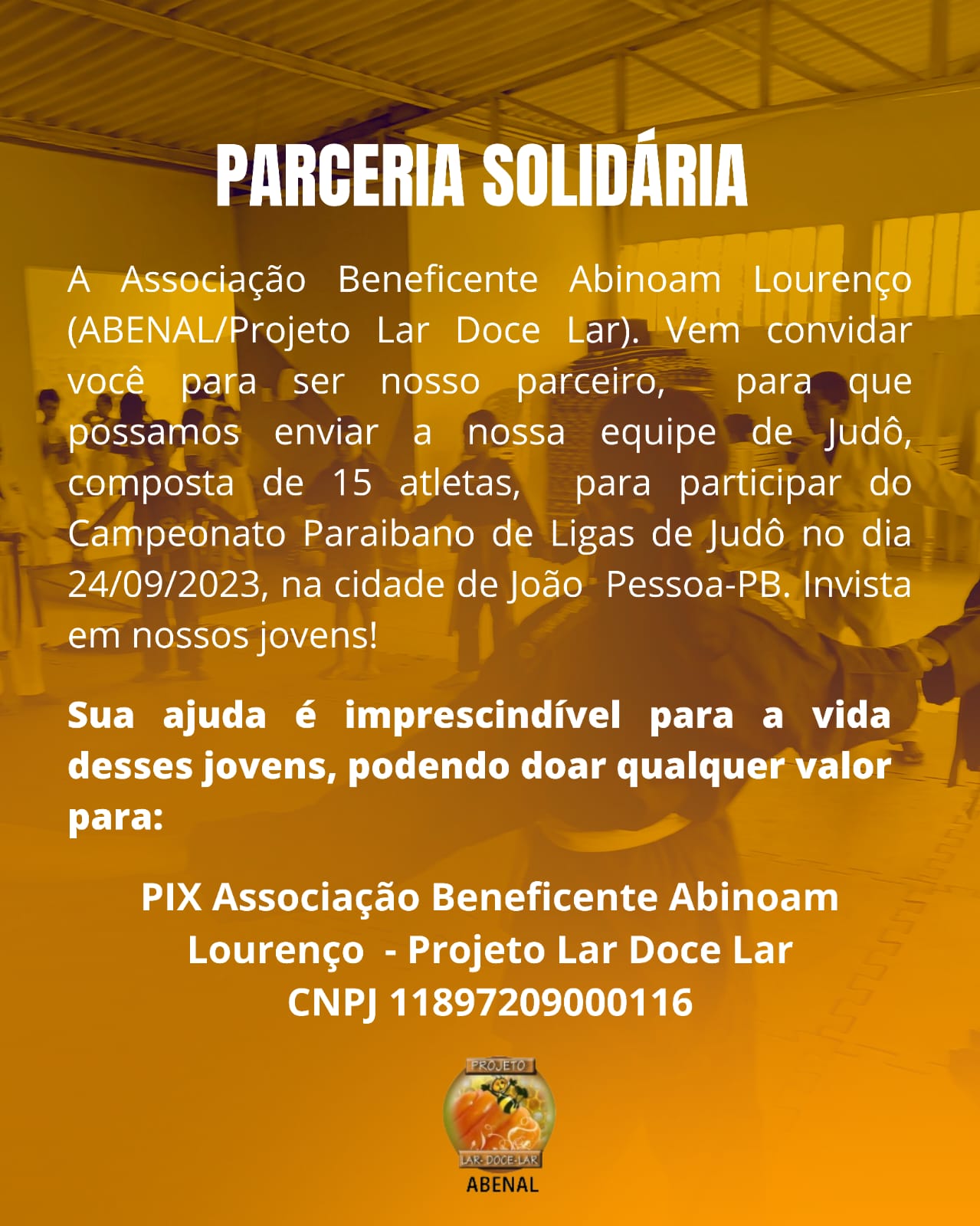 Associação beneficente busca apoio para participação de jovens atletas no Campeonato Paraibano de Judô; veja como contribuir
