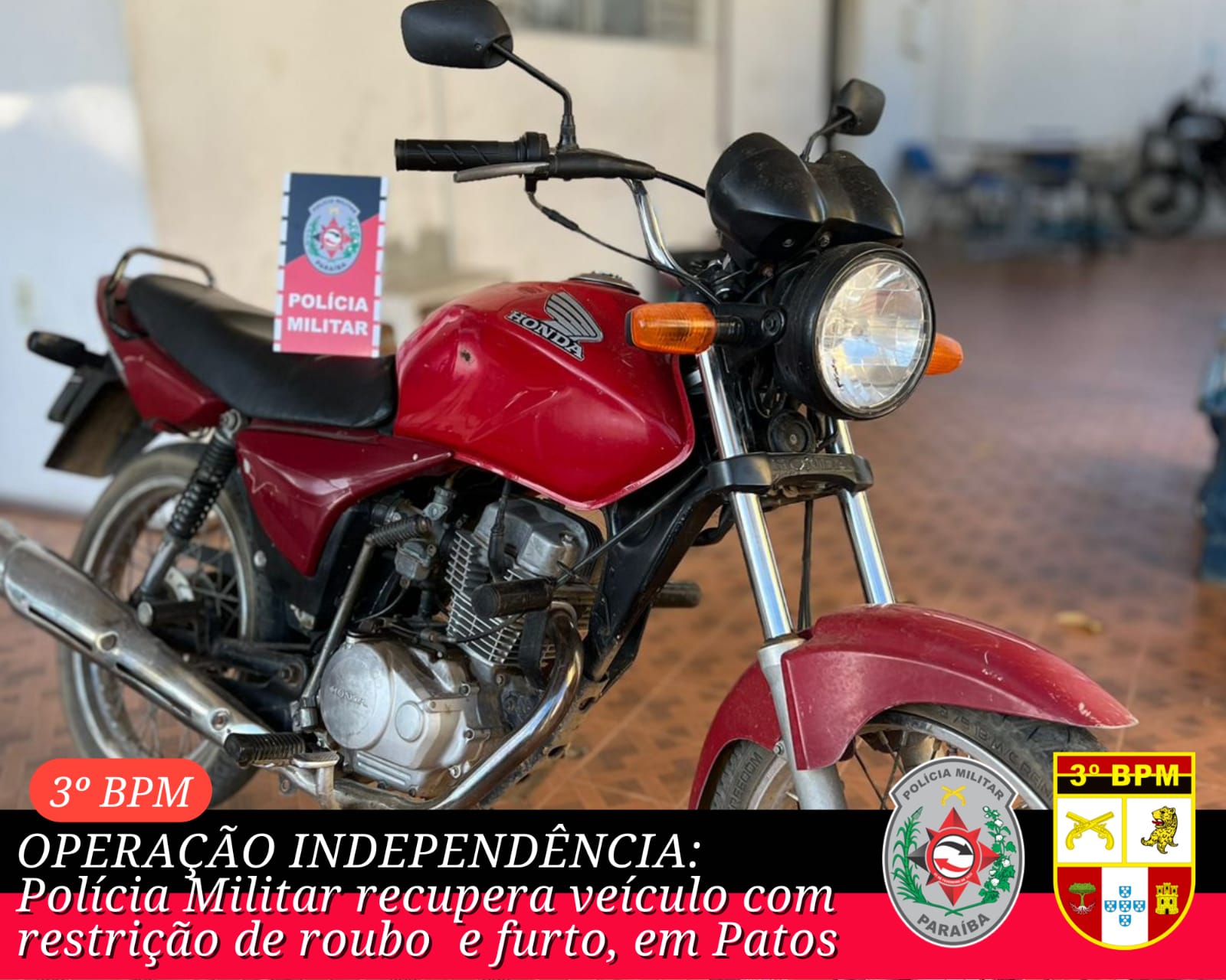 Polícia Militar recupera veículo com restrição de roubo e furto, em Patos, nesta quarta (06)