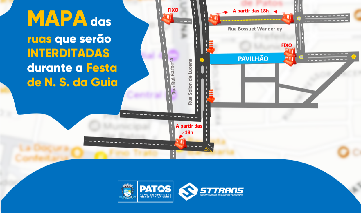 STTRANS lança mapa com ruas interditadas durante Festa de N. S. da Guia em Patos