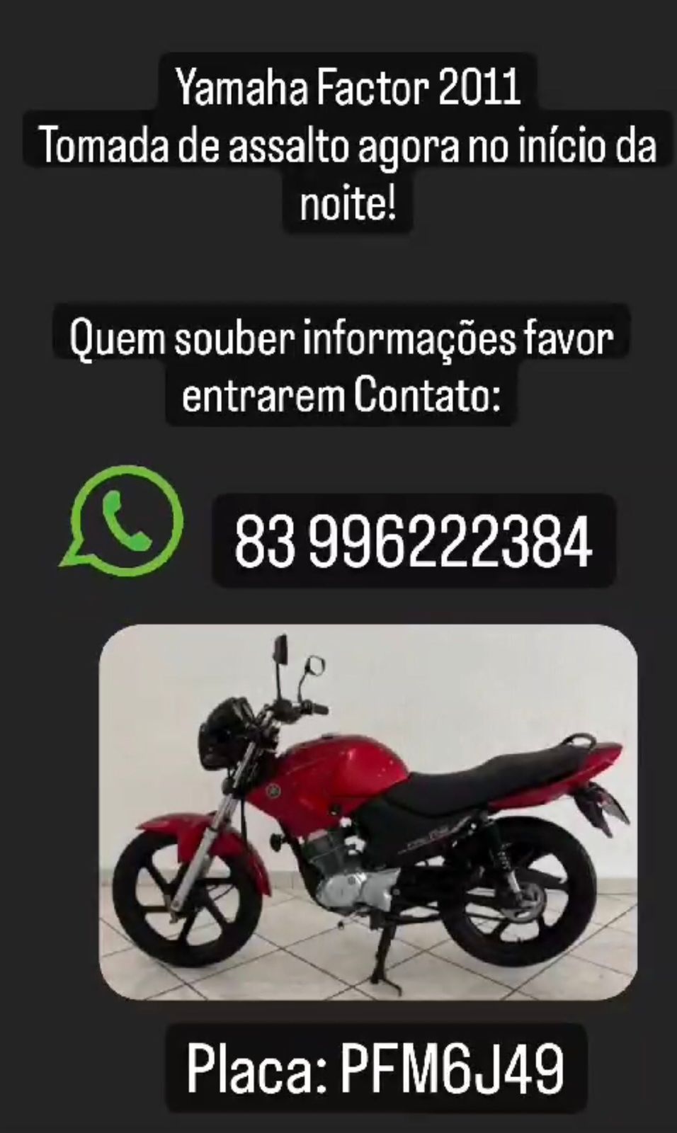 Mototaxista é vítima de assalto à mão armada em Patos, tem moto levada por criminoso e fica ferido com disparos de raspão