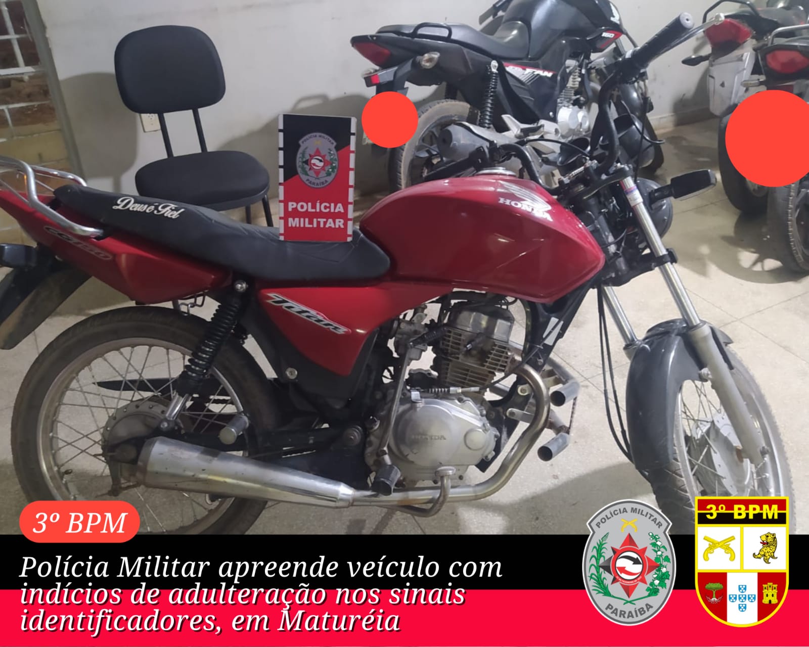 Polícia Militar apreende veículo com indícios de adulteração nos sinais identificadores, em Matureia