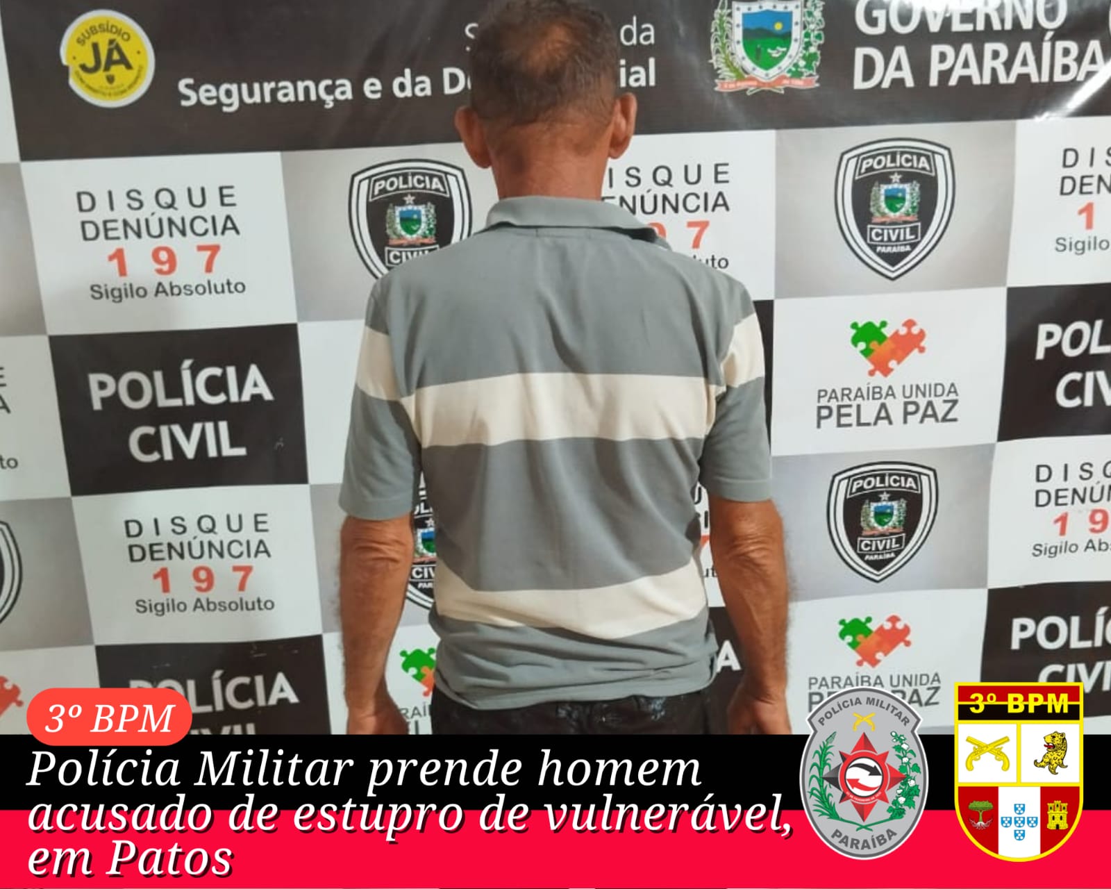 Polícia Militar prende homem suspeito de estupro de vulnerável, em Patos