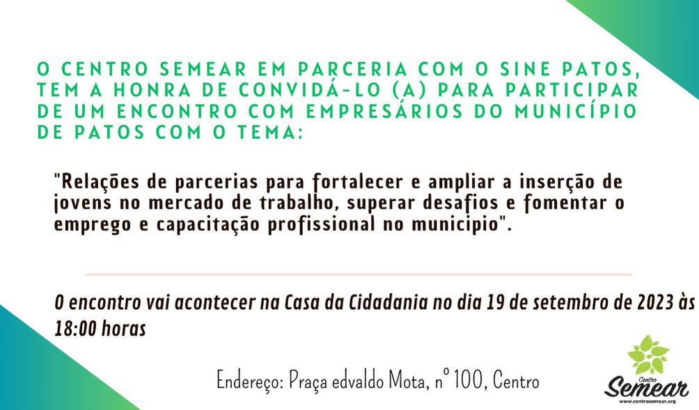 SINE promoverá encontro com empresários patoenses para impulsionar oportunidades de emprego para jovens