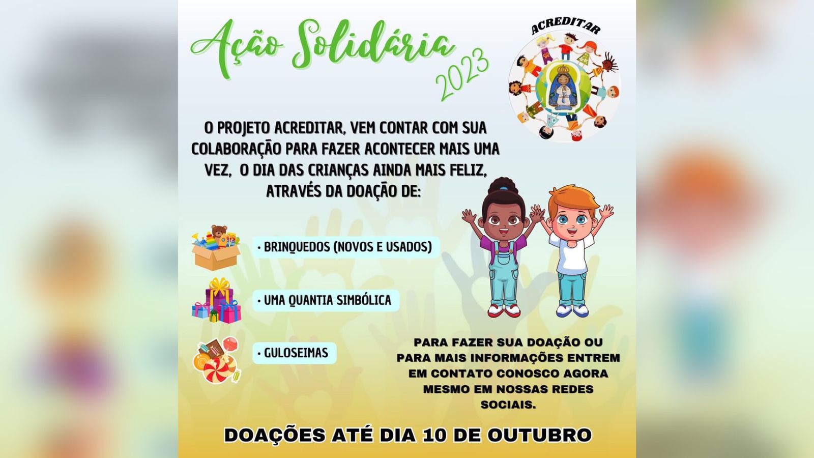 Projeto Acreditar busca apoio para realizar o Dia das Crianças em Santa Luzia-PB