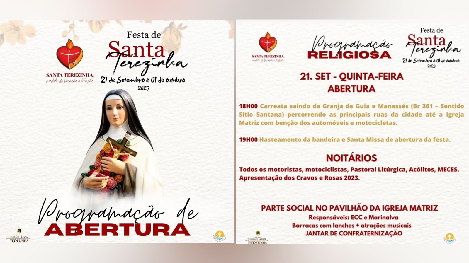 Padre Luciano convida toda a comunidade para a abertura da Festa de Santa Terezinha, que terá início nesta quinta-feira (21); confira a programação