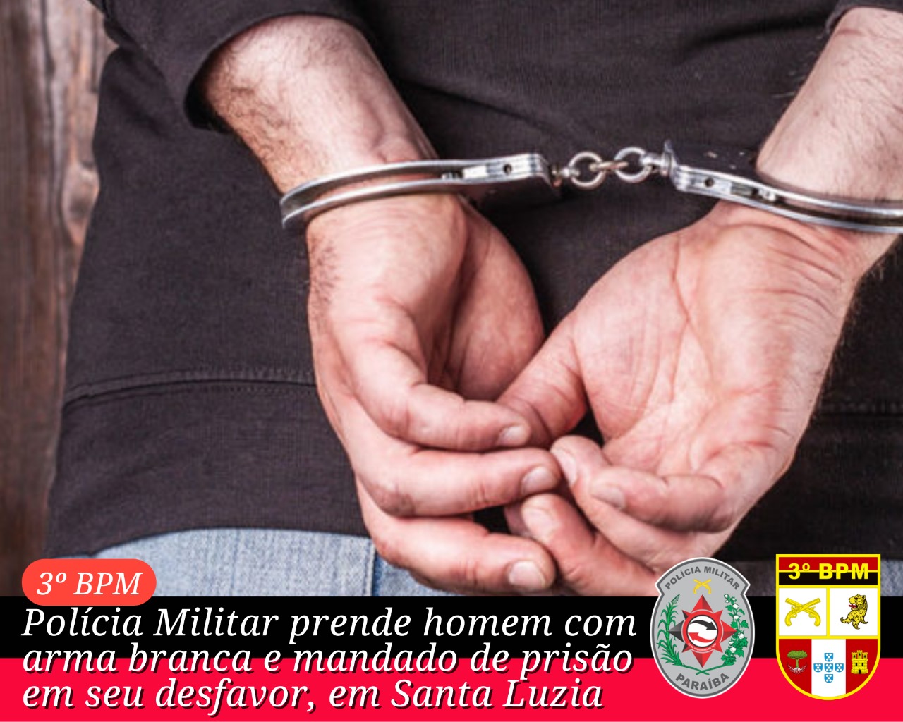Polícia Militar prende homem com arma branca e mandado de prisão em seu desfavor, em Santa Luzia    