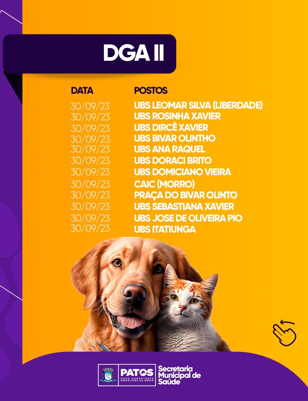 Vacinação Antirrábica em Patos-PB: Dia D na área do DGA 2 neste sábado, 30 de setembro