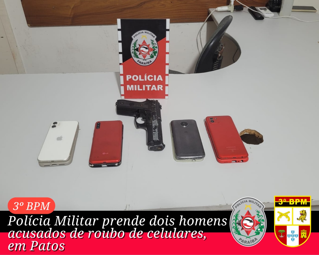 Polícia Militar prende dois homens suspeitos de roubo e celulares em Patos  