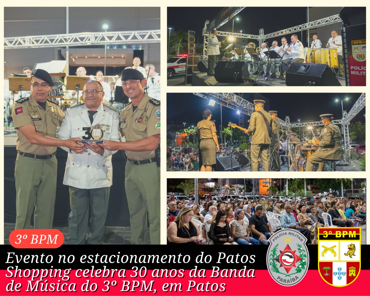 Evento no estacionamento do Patos Shopping celebra 30 anos da Banda de Música do 3º BPM