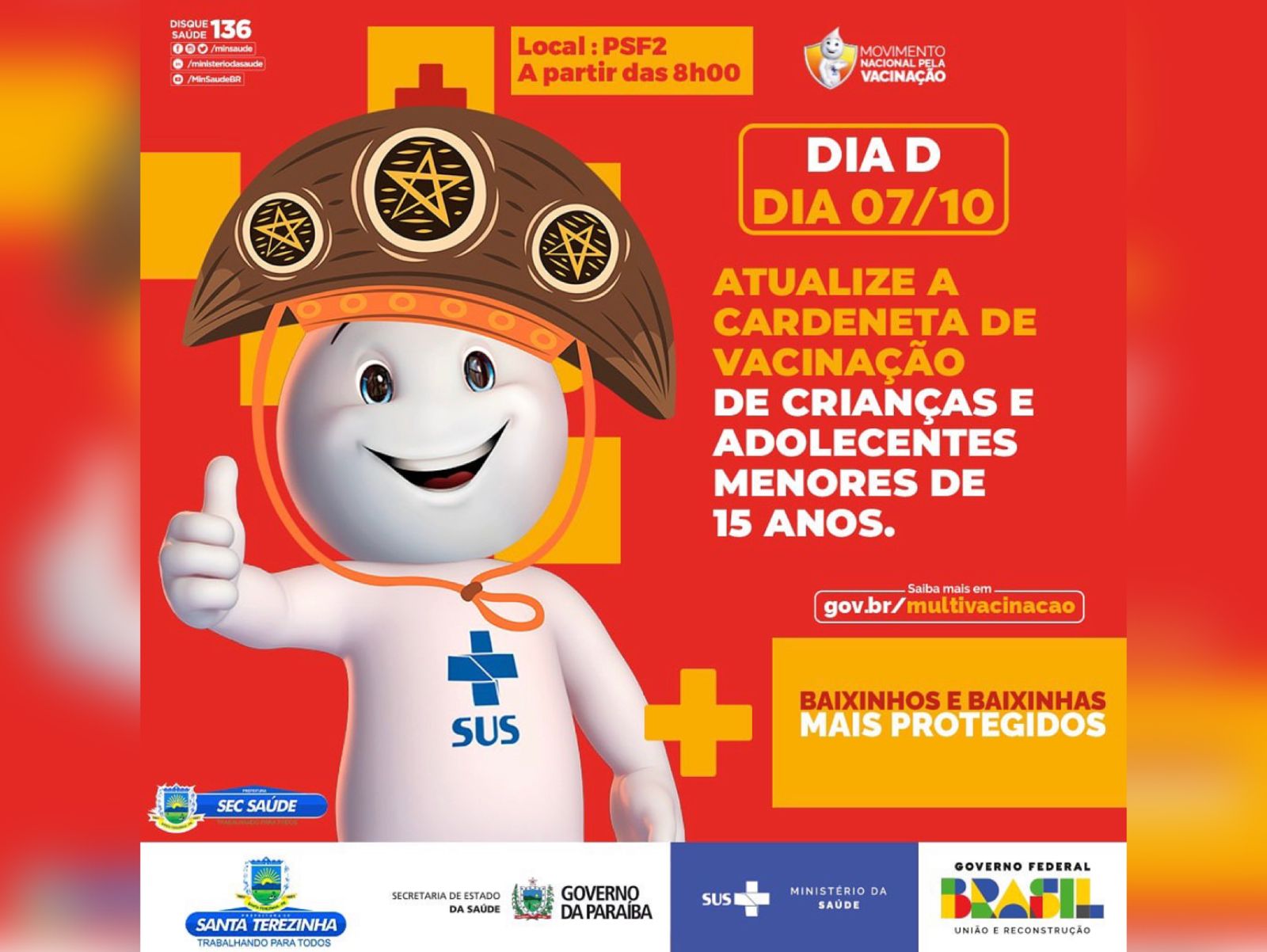 Secretaria de Saúde de Santa Terezinha-PB, promove Dia D de Vacinação para atualização da caderneta de vacinas de crianças e adolescentes