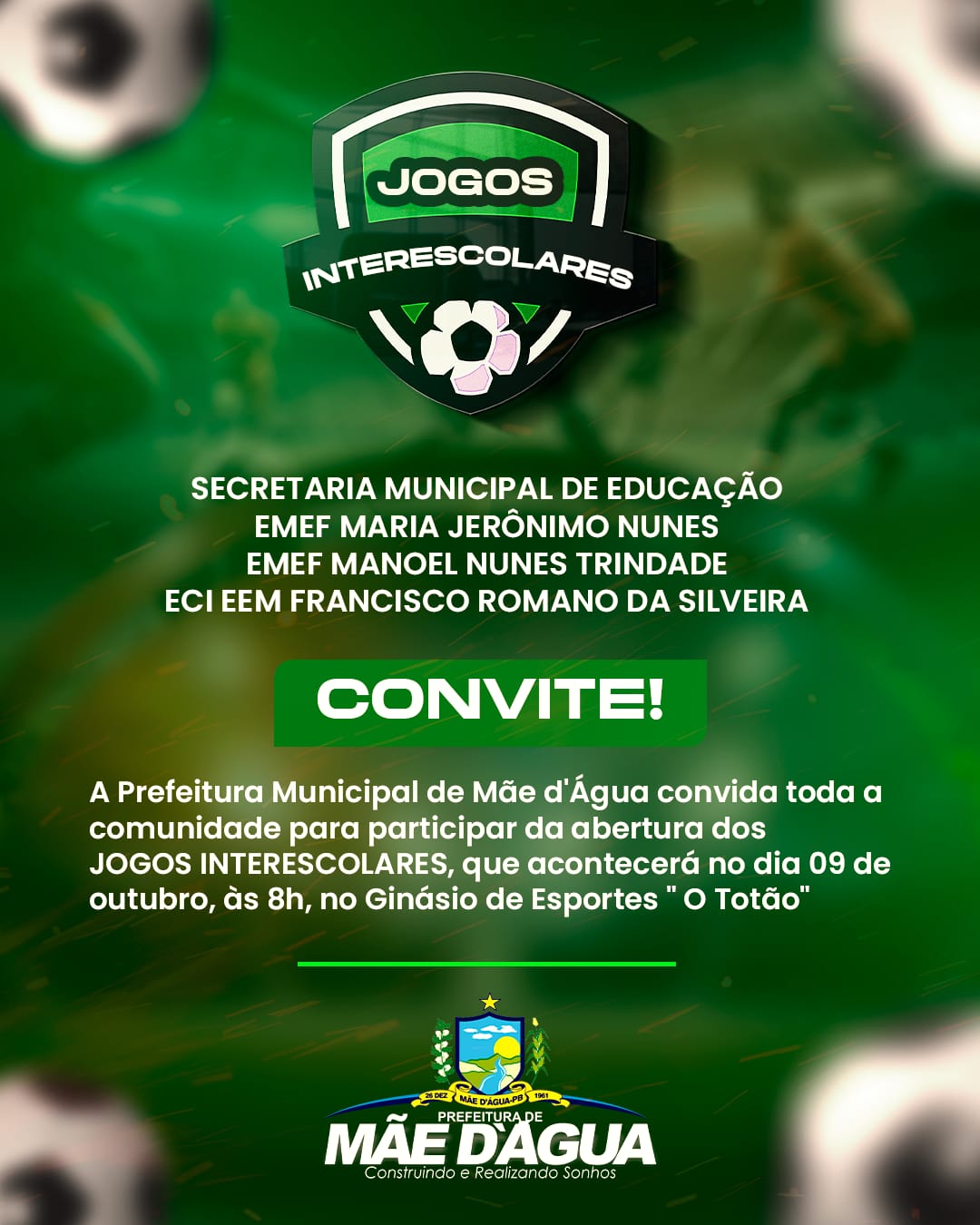 Mãe d’Água realiza jogos interescolares nos dias 09, 10 e 11 de outubro